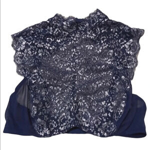NWT VS Unlined Dream Angels Demi High Neck Lace Bra
Blue silver Size 34D